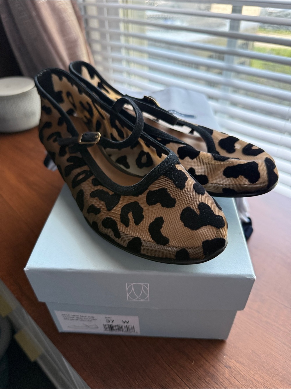 Margaux Mesh Demi Jane flats in Mesh Leopard, size 37 Wide